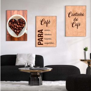 Kit com 3 Quadros em Lona Cantinho do Café