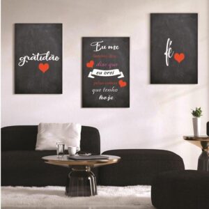 1 Kit com 3 Quadros em Lona Gratidão & Fé