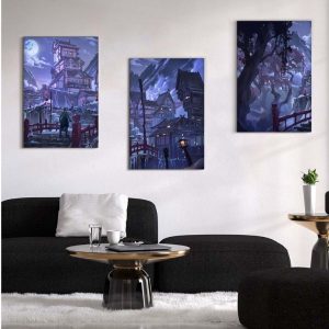 Kit com 3 Quadros em Lona Paisagem Noturna