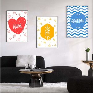 Kit com 3 Quadros em Lona Feliz