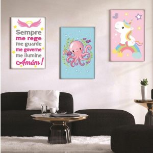 Kit com 3 Quadros em Lona Infantil Oração