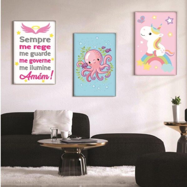 Kit com 3 Quadros em Lona Infantil Oração