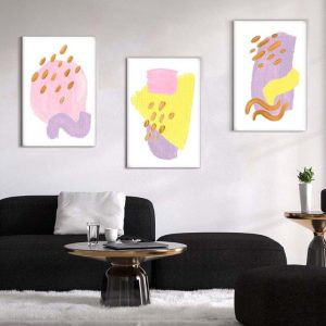 Kit com 3 Quadros Arte Abstrata em Lona