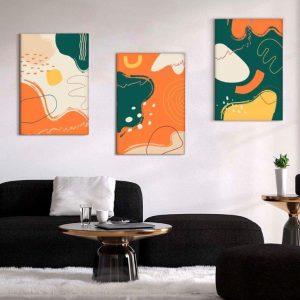 Kit com 3 Quadros Arte Abstrata em Lona