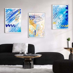 Kit com 3 Quadros Arte Abstrata em Lona