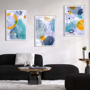 Kit com 3 Quadros Arte Abstrata em Lona