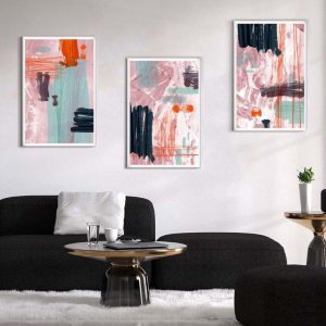 Kit com 3 Quadros Arte Abstrata em Lona