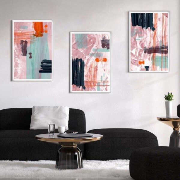 Kit com 3 Quadros Arte Abstrata em Lona