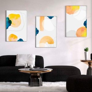 Kit com 3 Quadros Arte Abstrata em Lona