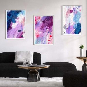 Kit com 3 Quadros Arte Abstrata em Lona