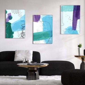 Kit com 3 Quadros Arte Abstrata em Lona