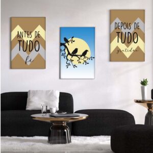 11 Kit com 3 Quadros em Lona Fé & Gratidão