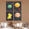 11 Kit com 4 Quadros em Lona Infantil Dinossauro Astronauta