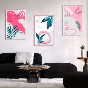 Kit com 3 Quadros Arte Abstrata em Lona