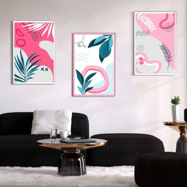 Kit com 3 Quadros Arte Abstrata em Lona