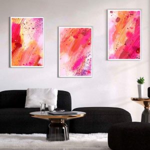 Kit com 3 Quadros Arte Abstrata em Lona