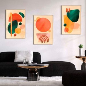 Kit com 3 Quadros Arte Abstrata em Lona