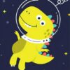 113 Kit com 4 Quadros em Lona Infantil Dinossauro Astronauta