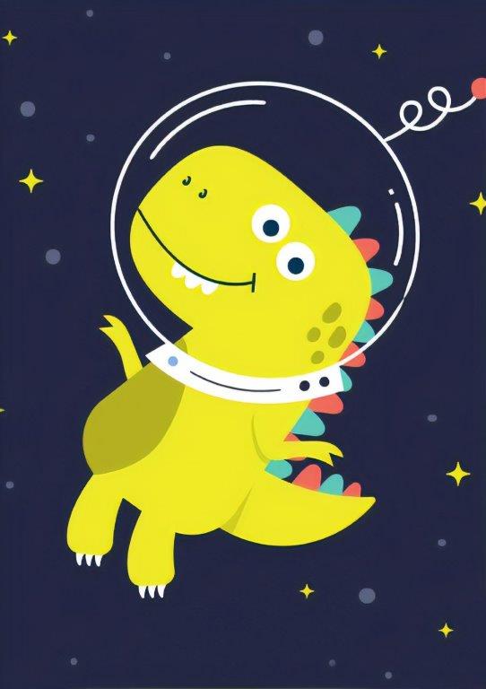 113 Kit com 4 Quadros em Lona Infantil Dinossauro Astronauta
