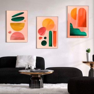 Kit com 3 Quadros Arte Abstrata em Lona