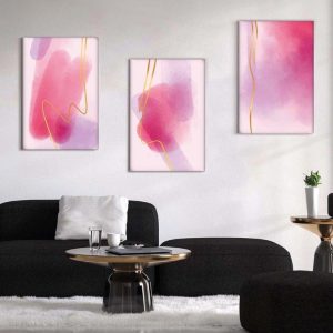 Kit com 3 Quadros Arte Abstrata em Lona
