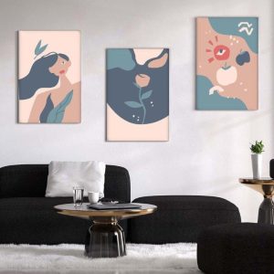 Kit com 3 Quadros Arte Abstrata em Lona