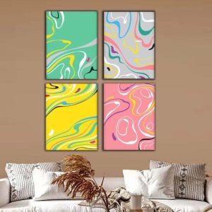 Kit com 4 Quadros Arte Abstrata em Lona