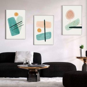 Kit com 3 Quadros Arte Abstrata em Lona