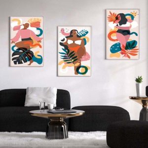 Kit com 3 Quadros Arte Abstrata em Lona