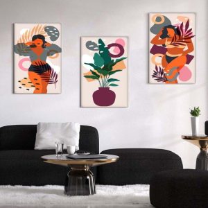 Kit com 3 Quadros Arte Abstrata em Lona