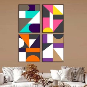 Kit com 4 Quadros Arte Abstrata em Lona