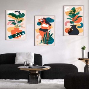 Kit com 3 Quadros Arte Abstrata em Lona