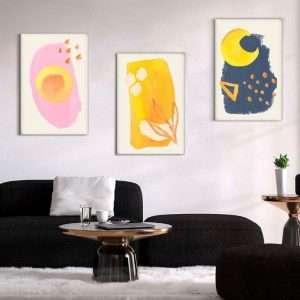 Kit com 3 Quadros Arte Abstrata em Lona