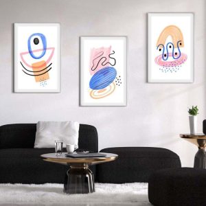 Kit com 3 Quadros Arte Abstrata em Lona