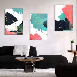Kit com 3 Quadros Arte Abstrata em Lona