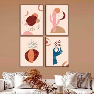 Kit com 4 Quadros Arte Abstrata em Lona