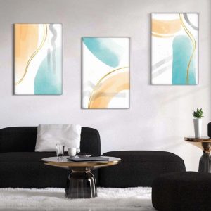 Kit com 3 Quadros Arte Abstrata em Lona