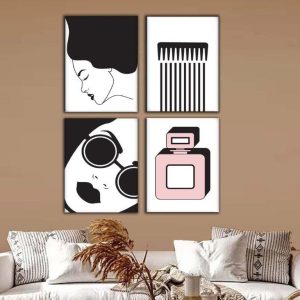 Kit com 4 Quadros Arte Abstrata em Lona