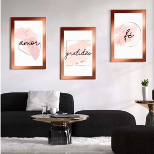 Kit com 3 Quadros em Lona Amor & Fé
