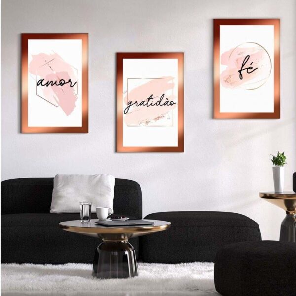 13 Kit com 3 Quadros em Lona Amor & Fé