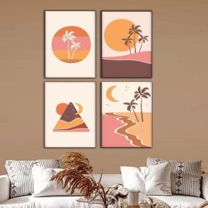 Kit com 4 Quadros Arte Abstrata em Lona