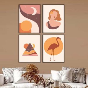 Kit com 4 Quadros Arte Abstrata em Lona