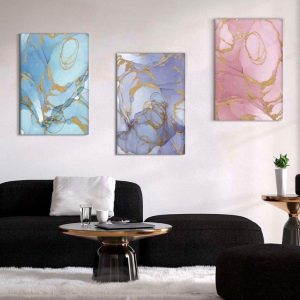Kit com 3 Quadros Arte Abstrata em Lona