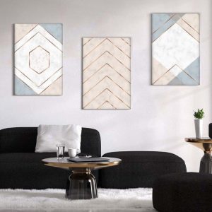 Kit com 3 Quadros Arte Abstrata em Lona