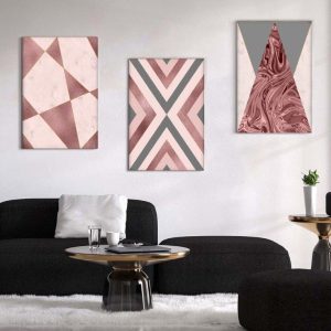 Kit com 3 Quadros Arte Abstrata em Lona