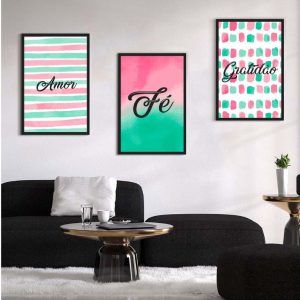 Kit com 3 Quadros em Lona Fé & Gratidão