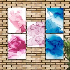 Kit com 5 Quadros Arte Abstrata em Lona