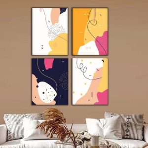 Kit com 4 Quadros Arte Abstrata em Lona