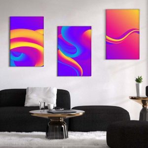 Kit com 3 Quadros Arte Abstrata em Lona