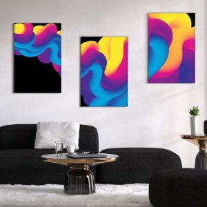 Kit com 3 Quadros Arte Abstrata em Lona